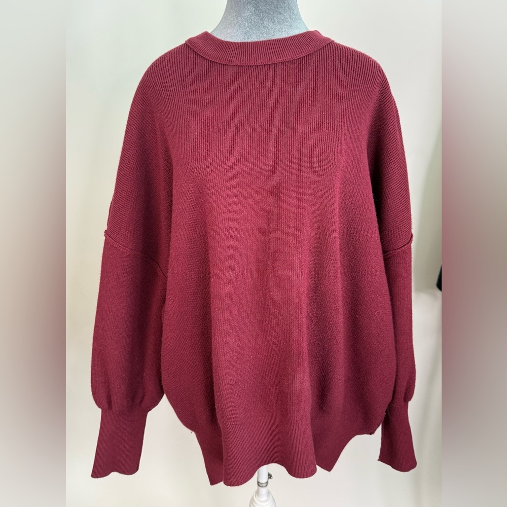 Lillysory Ribbed Crew Neck Sweater Large Burgundy
